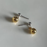 Korean version gold & silver color blocked double ball bead earrings feminine fashion earrings high end