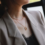 Double layer geometric square sweater necklace on the new luxury niche design does not fade clavicle chain