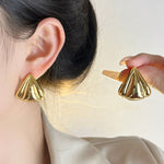 Fashion geometric niche temperament explosive earrings stainless steel triangle petal glossy stud earrings