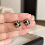 Vintage gray zircon pearl earrings women's square temperament stud earrings luxury unique earrings