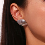 Fashion niche temperament retro explosive earrings, geometric fan, striped cross stud earrings