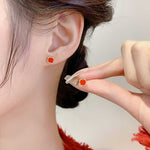 Luxurious red square mini stud earrings for women 925 sterling silver, exudes a refined temperament