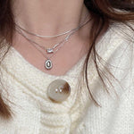 High end women's delicate solid silver bean necklace 925 sterling silver, collarbone chain, fade resistant