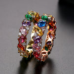 Multicolor cubic zirconia electroplated gold banquet ring, exquisite & stylish full setting ring