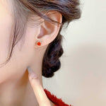 Luxurious red square mini stud earrings for women 925 sterling silver, exudes a refined temperament