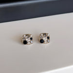 Vintage gray zircon pearl earrings women's square temperament stud earrings luxury unique earrings