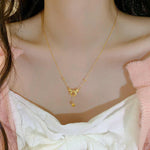 Gold bow necklace women's new tassel love clavicle chain premium sweater chain