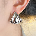 Fashion geometric niche temperament explosive earrings stainless steel triangle petal glossy stud earrings