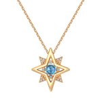 The sea of stars original design blue topaz necklace 925 sterling silver goldplated simple retro pendant