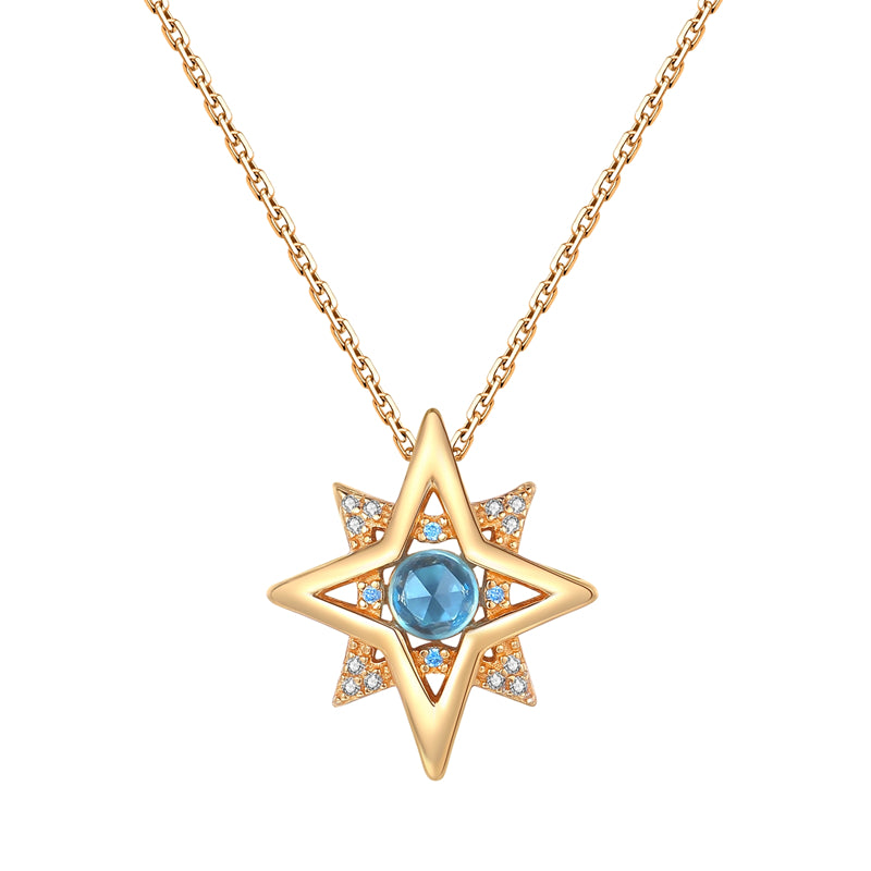 The sea of stars original design blue topaz necklace 925 sterling silver goldplated simple retro pendant