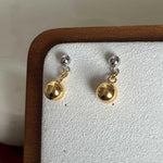 Korean version gold & silver color blocked double ball bead earrings feminine fashion earrings high end