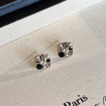 Vintage gray zircon pearl earrings women's square temperament stud earrings luxury unique earrings