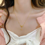 Gold bow necklace women's new tassel love clavicle chain premium sweater chain