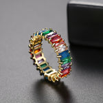 Multicolor cubic zirconia electroplated gold banquet ring, exquisite & stylish full setting ring