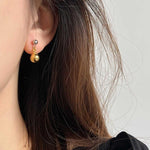 Korean version gold & silver color blocked double ball bead earrings feminine fashion earrings high end