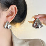 Fashion geometric niche temperament explosive earrings stainless steel triangle petal glossy stud earrings