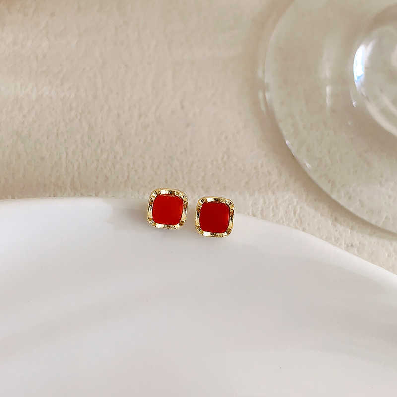 Luxurious red square mini stud earrings for women 925 sterling silver, exudes a refined temperament