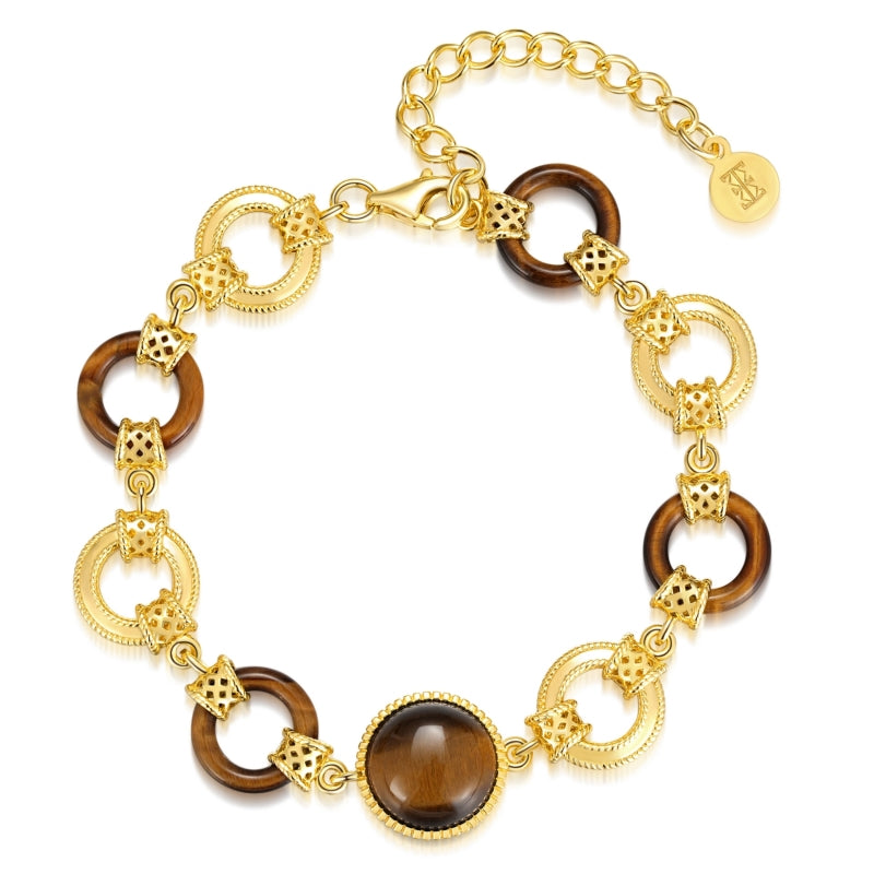 Vintage original design tiger's eye stone second hand bracelet 925 sterling silver gold plated niche retro bracelet