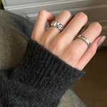 Fashionable 925 sterling silver open ring thrashing texture, premium sense, stacking style, unisex trend