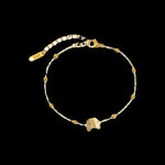 Elegant high end women's bracelet with colorful mother of pearl butterfly design, made from gold titanium steel