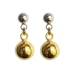 Korean version gold & silver color blocked double ball bead earrings feminine fashion earrings high end