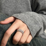 925 Sterling silver threaded open ring, minimalist, fashionable, versatile, stackable, adjustable ring