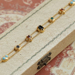 Colorful natural gemstone double layer bracelet, 925 sterling silver gold plated western retro niche temperament pre owned bracelet