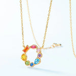 Colorist four seasons poetry rainbow invitation delicate colored zirconia donut 925 sterling silver gold plated necklace