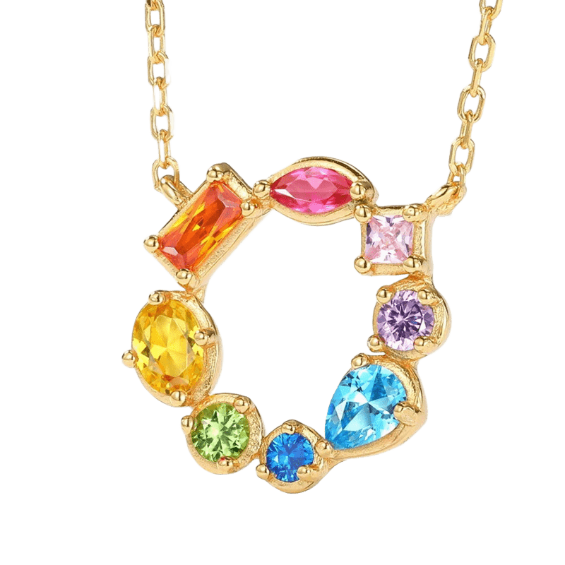 Colorist four seasons poetry rainbow invitation delicate colored zirconia donut 925 sterling silver gold plated necklace