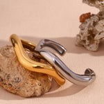 Fluid Elegance, 18K Gold Plated Stainless Steel Irregular Liquid Wave Open Bracelet