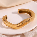 Fluid Elegance, 18K Gold Plated Stainless Steel Irregular Liquid Wave Open Bracelet