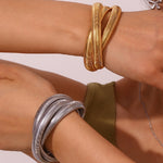 Layered Elegance, 18K Gold Plated Stainless Steel Three Layer Winding Snake Bracelet