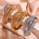 Layered Elegance, 18K Gold Plated Stainless Steel Three Layer Winding Snake Bracelet