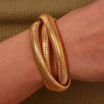 Layered Elegance, 18K Gold Plated Stainless Steel Three Layer Winding Snake Bracelet