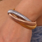 Layered Elegance, 18K Gold Plated Stainless Steel Three Layer Winding Snake Bracelet