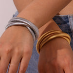 Layered Elegance, 18K Gold Plated Stainless Steel Three Layer Winding Snake Bracelet