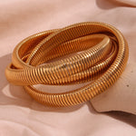 Layered Elegance, 18K Gold Plated Stainless Steel Three Layer Winding Snake Bracelet