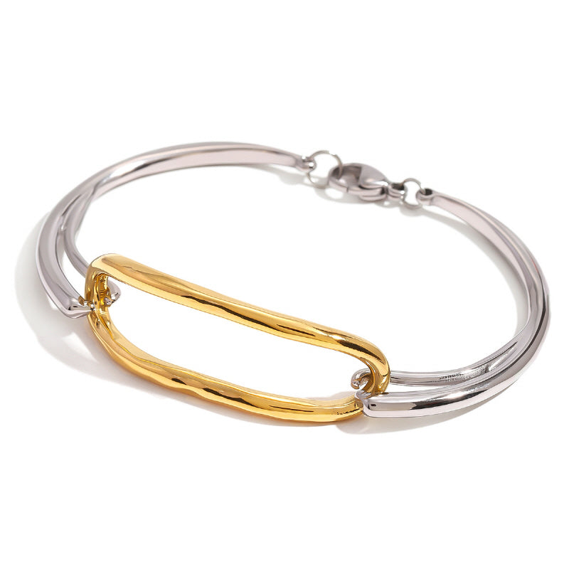 Modern Color Blocked Geometric Bracelet with A Sophisticated Touch in Stainless Steel