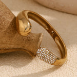 Elegant 18K Gold Plated Stainless Steel Snake Head Diamond Bracelet for Women