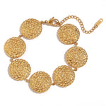 18K Gold Plated Hammered Disc Bracelet, Minimalist and Unique Women's Jewelry