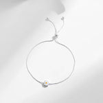 Fresh Enamel Daisy Flower Silver Bracelet, Sweet Feminine Adjustable Wrist Accessory with Trendy Charm