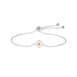 Fresh Enamel Daisy Flower Silver Bracelet, Sweet Feminine Adjustable Wrist Accessory with Trendy Charm