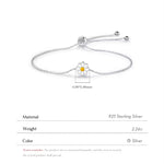 Fresh Enamel Daisy Flower Silver Bracelet, Sweet Feminine Adjustable Wrist Accessory with Trendy Charm