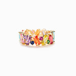 Multicolor cubic zirconia electroplated gold banquet ring, exquisite & stylish full setting ring