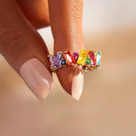 Multicolor cubic zirconia electroplated gold banquet ring, exquisite & stylish full setting ring