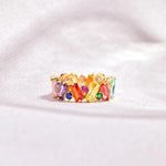 Multicolor cubic zirconia electroplated gold banquet ring, exquisite & stylish full setting ring