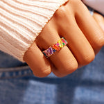 Multicolor cubic zirconia electroplated gold banquet ring, exquisite & stylish full setting ring