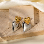 Romantic Double Love Pendant Stud Earrings, Elegant Gradient Design