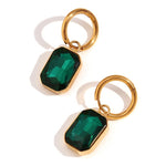 Sophisticated Elegance, 18K Gold Plated Stainless Steel Micro Inlaid Rectangular Zircon Pendant Earrings