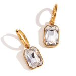 Sophisticated Elegance, 18K Gold Plated Stainless Steel Micro Inlaid Rectangular Zircon Pendant Earrings